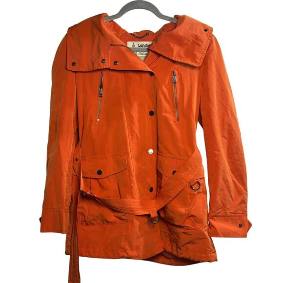 VTG London Heritage Orange Belted Raincoat Trench Jacket Hood – Women’s Small - Picture 1 of 10